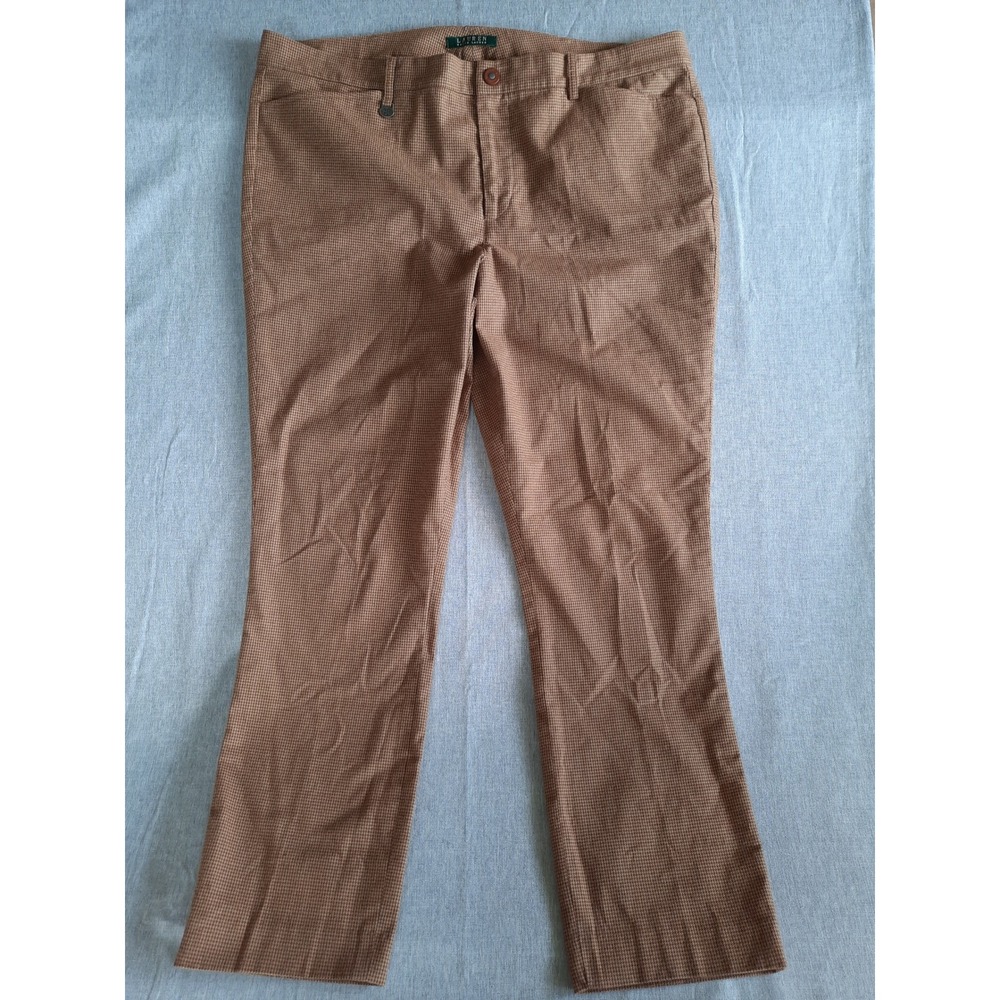 Lauren Ralph Lauren Womens 16 Large Gingham Dress Pants Brown/Tan Plaid